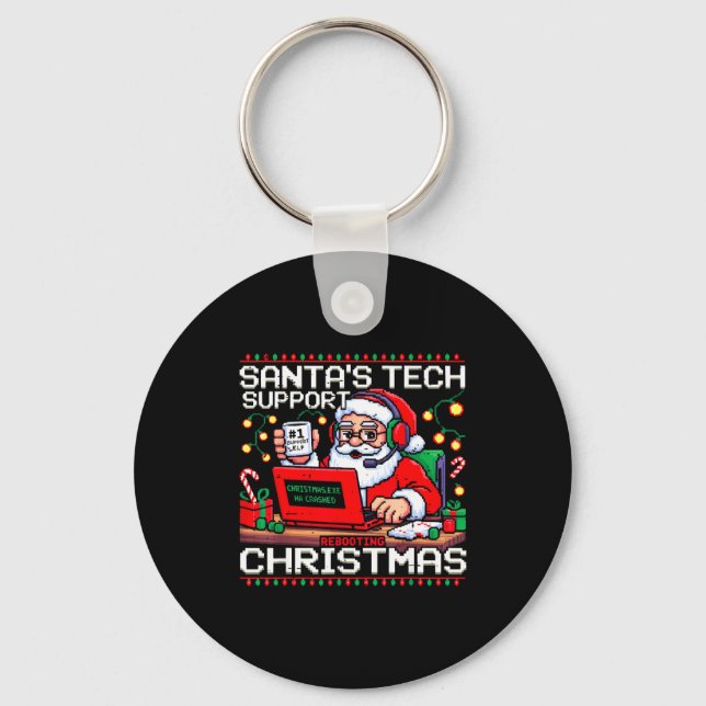 Funny Santa's Tech Suprt Rebooting Christmas Ugly  Key Ring (Front)