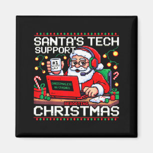 Funny Santa's Tech Suprt Rebooting Christmas Ugly  Magnet
