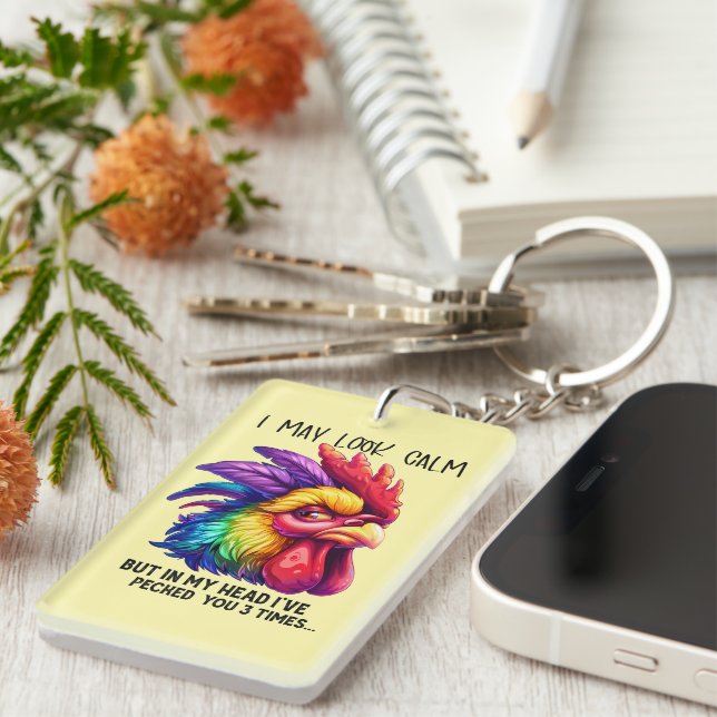 Funny sarcasm word art chicken  key ring (Front Right)