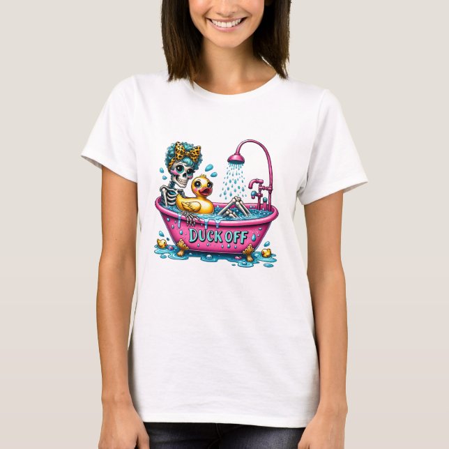 Funny Sarcastic Bathing Skeleton Bubblebath T-Shirt (Front)