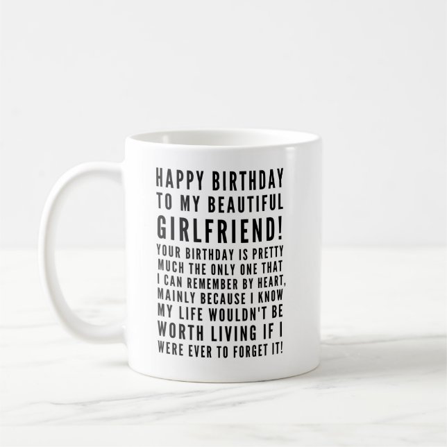 Funny sarcastic birthday wishes for girlfriend coffee mug (Left)