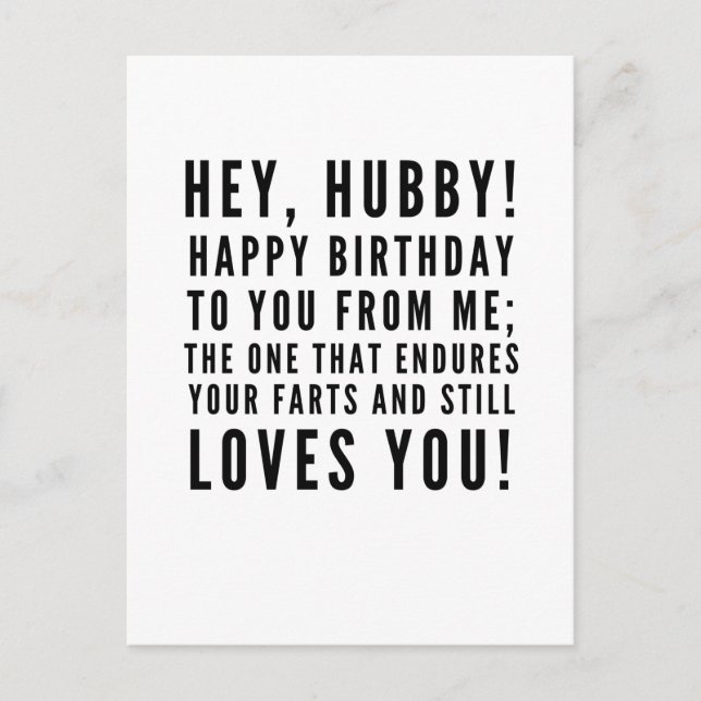 Funny sarcastic birthday wishes for husband postcard (Front)