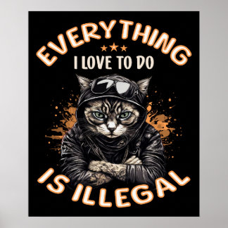 Funny Sarcastic Cat Bad Kitty Thug Gangster Cat   Poster