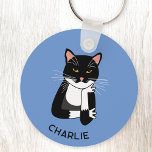 Funny Sarcastic Cat Personalised Key Ring<br><div class="desc">A sarcastic,  unenthusiastic and annoyed black and white Bicolor tuxedo cat for animal lovers. Change or remove the name or text to customise.  Original art by Nic Squirrell.</div>