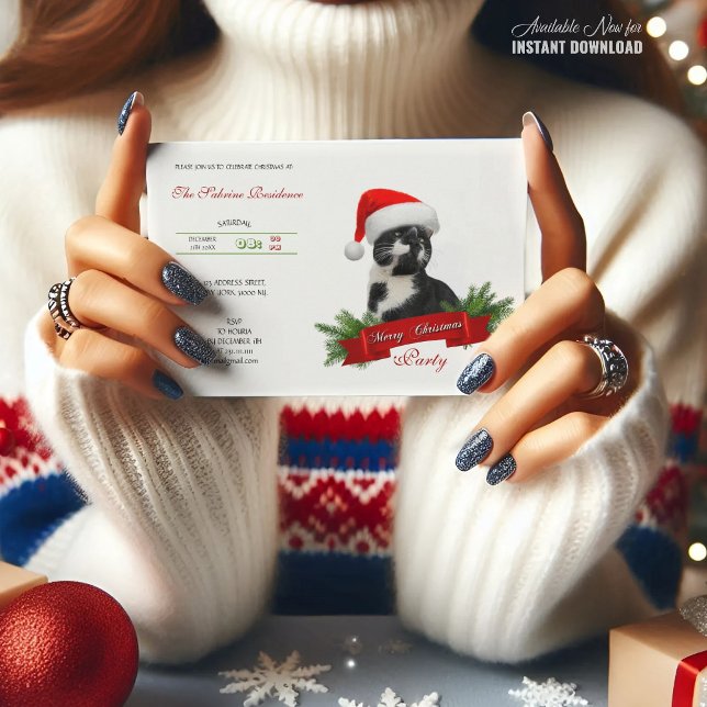 Funny Sarcastic Cat Santas Hat Christmas Party Invitation (Creator Uploaded)