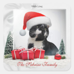 Funny Sarcastic Cat Santas Hat Christmas Sticker