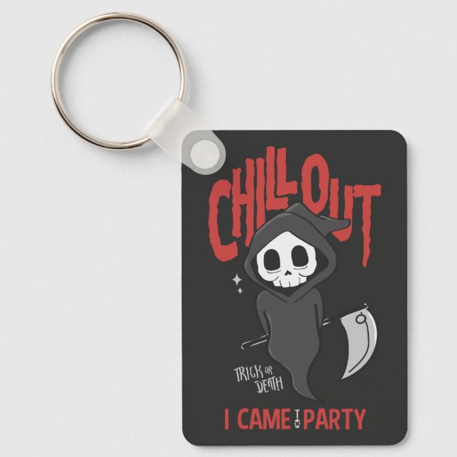 Funny Sarcastic Grim Reaper Halloween Party Key Ring (Front)