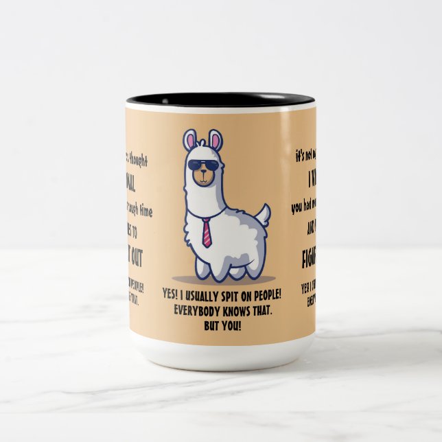 Funny Sarcastic Lamas Quotes Two-Tone Coffee Mug (Center)