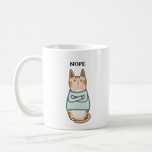Funny Sarcastic Orange Cat Nope Coffee Mug (Left)
