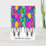 Funny Sarcastic Quote Balloons Happy Birthday Card<br><div class="desc">This funny and comical design is the perfect choice for the birthday man or woman with a sense of humour. It features hand-drawn colourful pink, purple, blue, yellow, green, and teal watercolor tied balloon illustrations on top of a simple white background. The quote says, "One balloon for every year. I'm...</div>