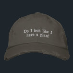 Funny Sarcastic Saying Sassy Cheeky Humour Lazy Embroidered Hat<br><div class="desc">This distressed hat features white embroidered text with a sarcastic take on winging it through life. With a worn-in look and a sense of humour,  it’s perfect for the perpetually unbothered,  overwhelmed,  or just vibing. Great for casual outfits,  lazy weekends,  or gifting to friends who live in organised chaos.</div>