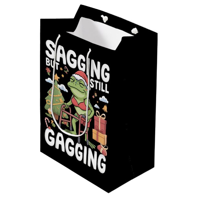 Funny SarcasticChristmas Sagging But Still Gagging Medium Gift Bag (Front Angled)