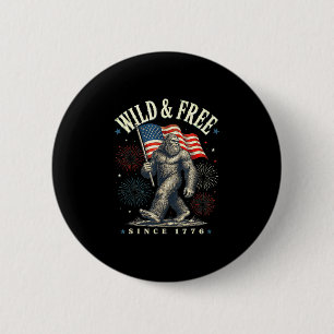 Funny sasquatch american flag wild and since 1776  6 cm round badge