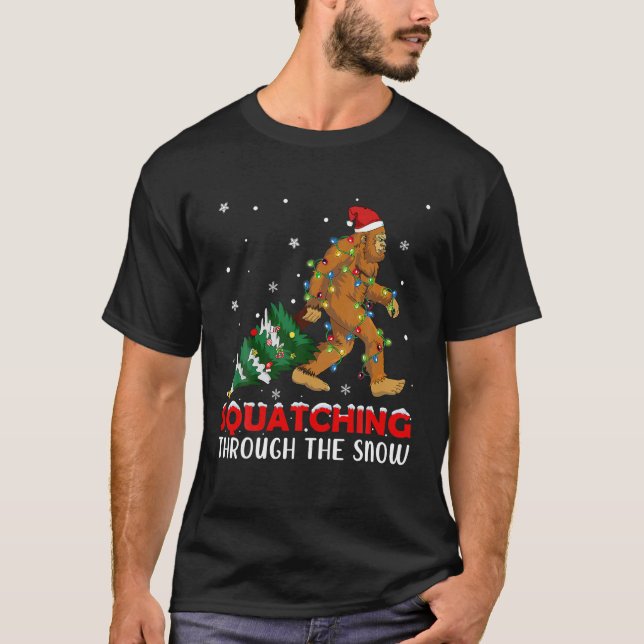 Funny Sasquatch Christmas Squatching Bigfoot Xmas  T-Shirt (Front)