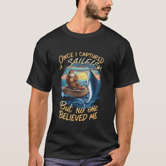 Funny Sasquatch Fishing T-Shirt (Front)