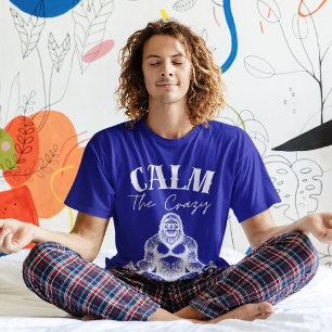 Funny Sasquatch Meditating Calm the Crazy Mens T-Shirt