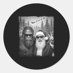 Funny Sasquatch Meme Cool Selfie With Santa Christ Classic Round Sticker