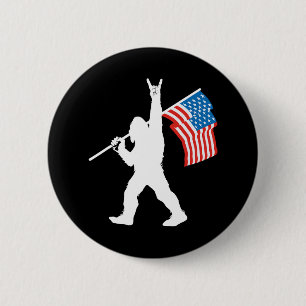 Funny Sasquatch Rock And Roll Usa Flag For Bigfoot 6 Cm Round Badge