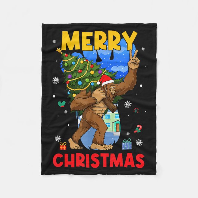 Funny Sasquatch Santa Bigfoot Christmas Tree Xmas  Fleece Blanket (Front)