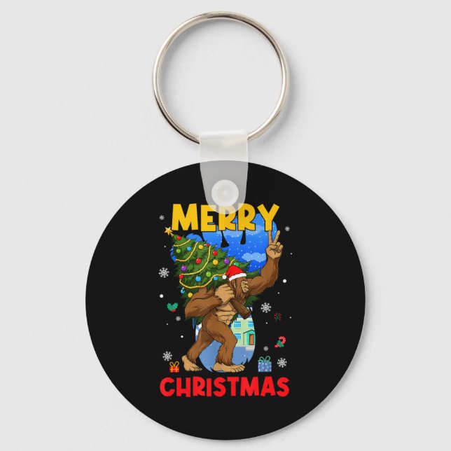 Funny Sasquatch Santa Bigfoot Christmas Tree Xmas  Key Ring (Front)