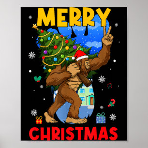 Funny Sasquatch Santa Bigfoot Christmas Tree Xmas Poster