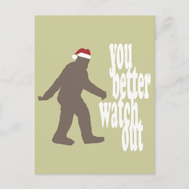 Funny Sasquatch Santa Christmas Holiday Postcard (Front)