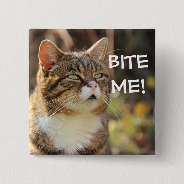 Funny Sassy Cat with Attitude Bite Me 15 Cm Square Badge (Front)