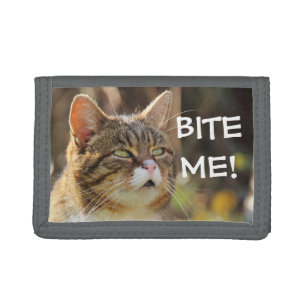 Funny Sassy Cat with Attitude Bite Me Trifold Wallet