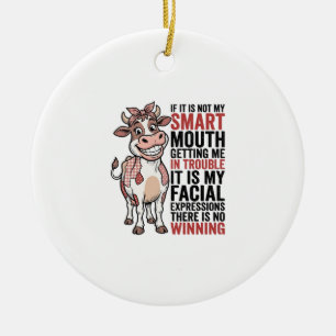 Funny Sassy Cow Smart Mouth Vintage Graphic_1 Ceramic Tree Decoration