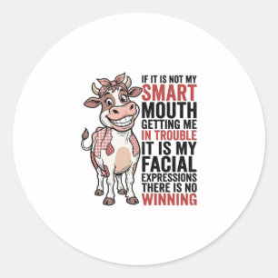 Funny Sassy Cow Smart Mouth Vintage Graphic_1 Classic Round Sticker