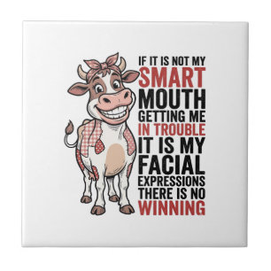 Funny Sassy Cow Smart Mouth Vintage Graphic_1 Tile