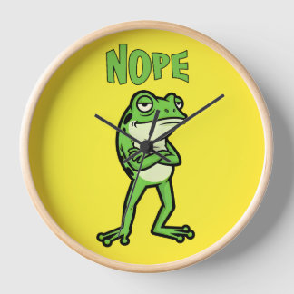 Funny Sassy Frog Nope, Grumpy Toads Cartoon Illus Clock