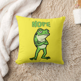 Funny Sassy Frog Nope, Grumpy Toads Cartoon Illus Cushion