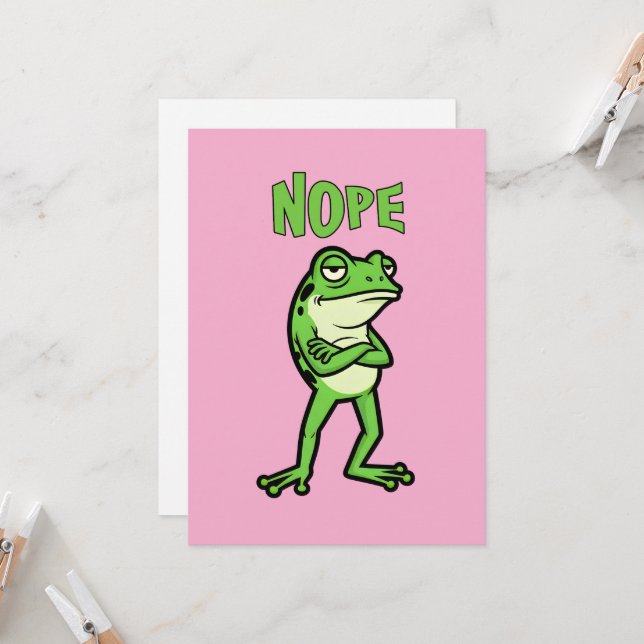 Funny Sassy Frog Nope, Grumpy Toads Cartoon Illus Invitation (Front/Back In Situ)