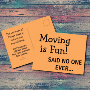 Funny Sassy Sarcasm Orange Moving Announcement Postcard