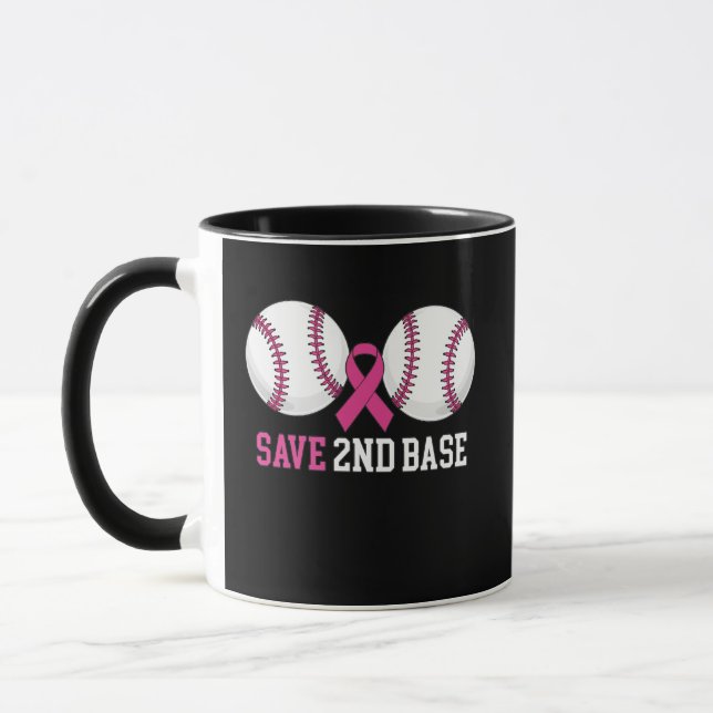 Funny Save 2nd Base Baseball Breast Cancer  Mug (Left)