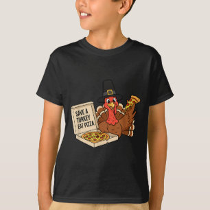 Funny Save A Turkey Eat A Zza Thanksgiving Zza Lov T-Shirt