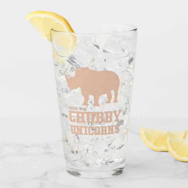 Funny Save the Chubby Unicorns Rhino Pink Birthday Glass (Front Ice)