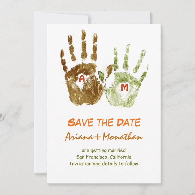 funny save the date invitation with hands (Front)