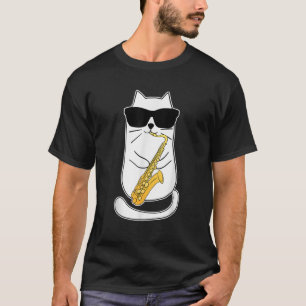 Funny Saxophone Cat Musician Jazz Music Lover Men T-Shirt
