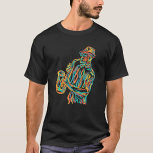 Funny Saxophone Musician Jazz Music Colourful 90s T-Shirt
