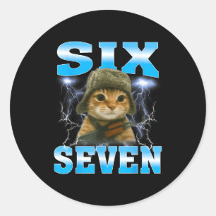 Funny Saying 67 Cats Tummy Ache Survivor Cat Meme Classic Round Sticker