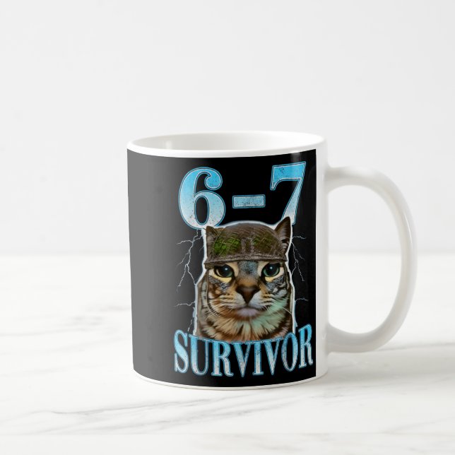 Funny Saying 67 Cats Tummy Ache Survivor Cat Meme  Coffee Mug (Right)