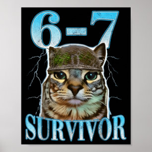 Funny Saying 67 Cats Tummy Ache Survivor Cat Meme Poster