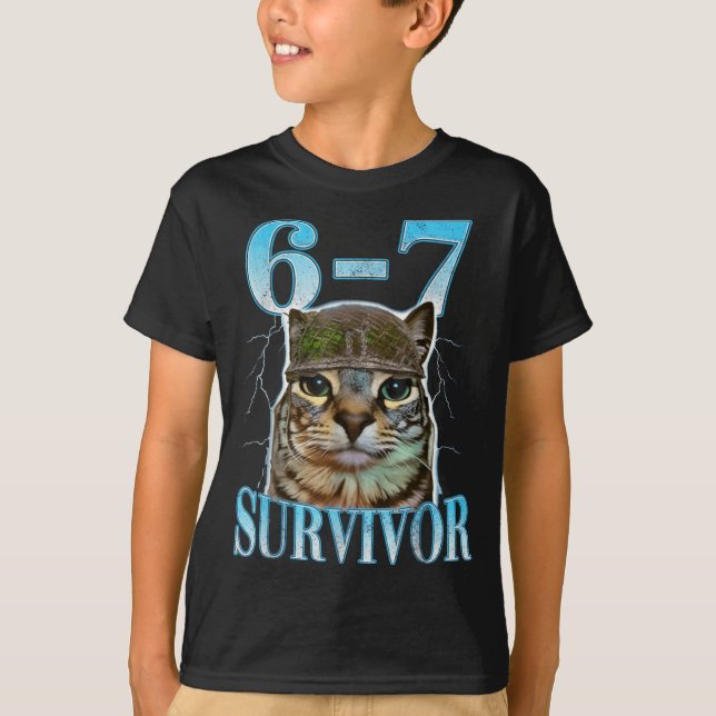 Funny Saying 67 Cats Tummy Ache Survivor Cat Meme  T-Shirt (Front)