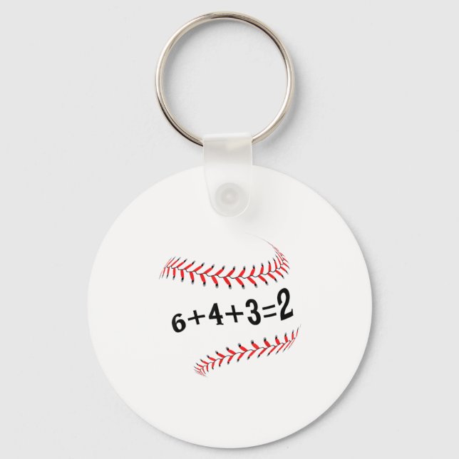 Funny Saying Baseball 6+4+3=2 Double Play Softball Key Ring (Front)