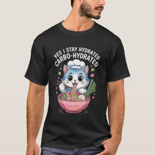 Funny Saying Carbo Hydrated Cat Noodle Pun Joke Wo T-Shirt