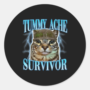 Funny Saying Cats Tummy Ache Survivor Cat Meme Hum Classic Round Sticker