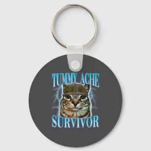 Funny Saying Cats Tummy Ache Survivor Cat Meme Hum Key Ring