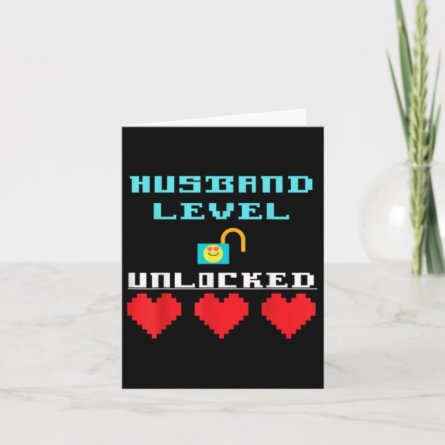Funny Saying Husband Level Unlocked Wedding Groom  Card (Front)